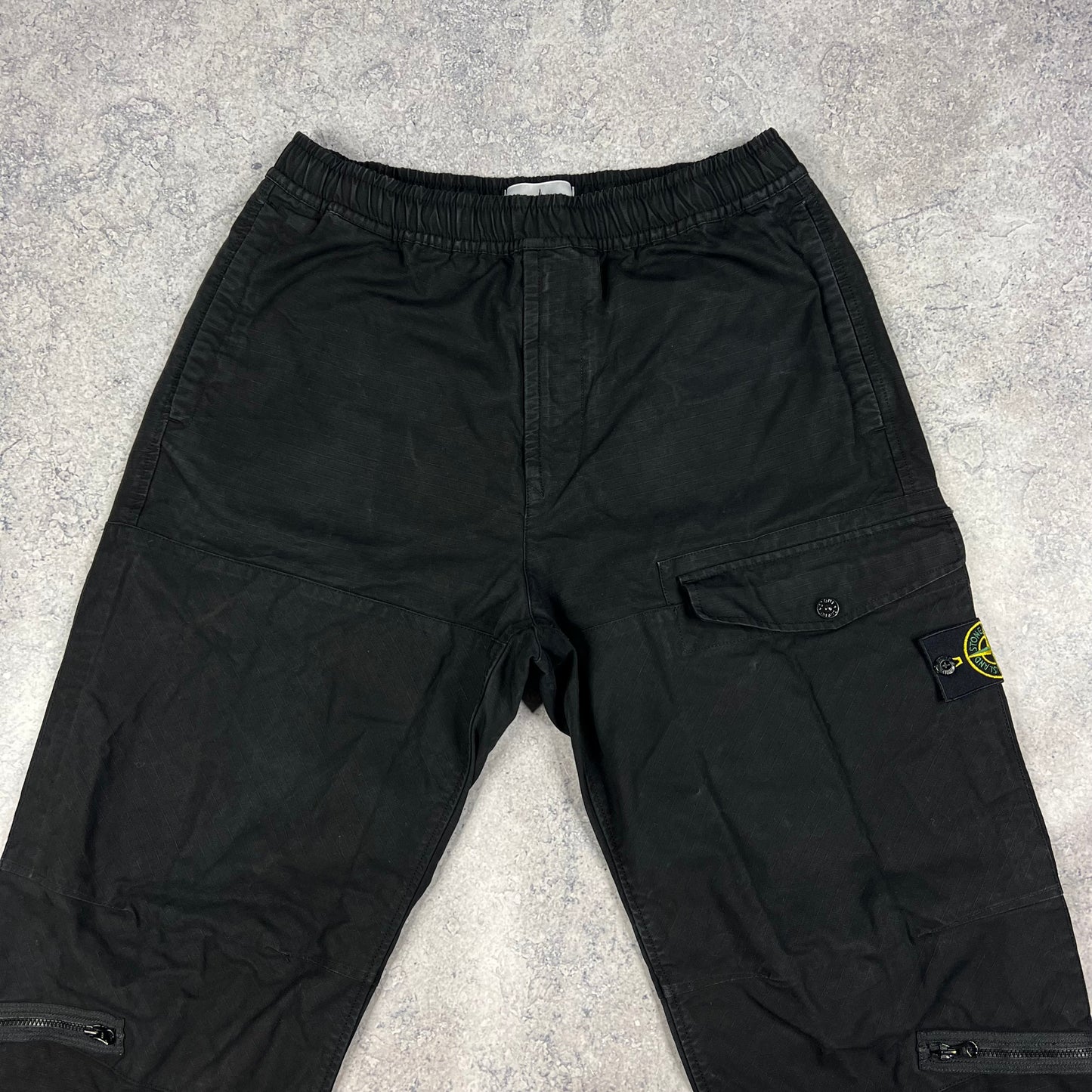 Stone Island Black Ripstop Loose Cargo Trousers W31”
