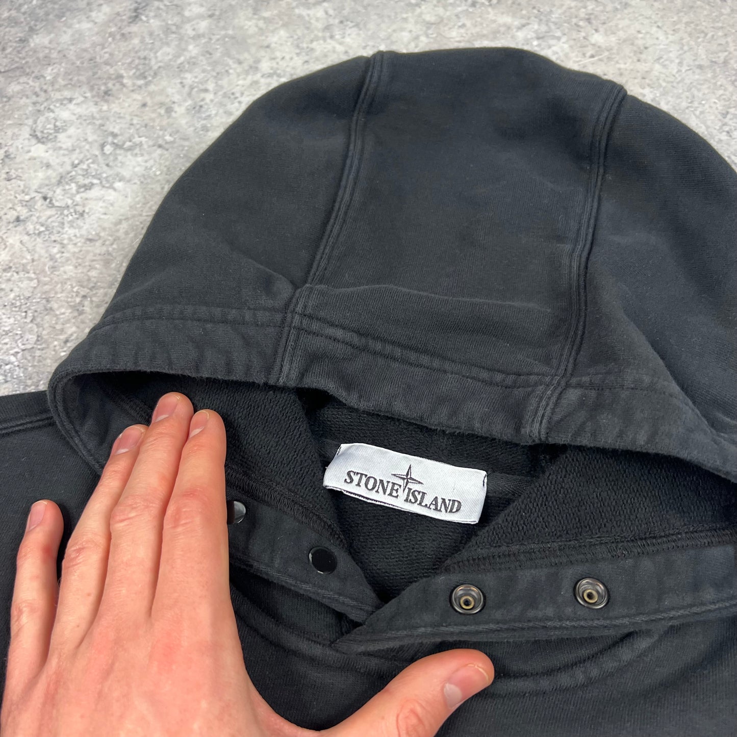 Stone Island Black Pullover Hoodie Medium 21.75”