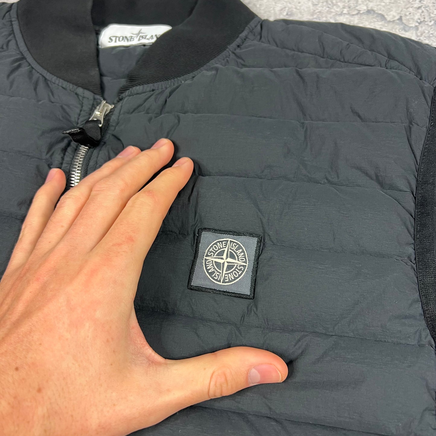 Stone Island Black Loom Woven Down Gilet Large 22”