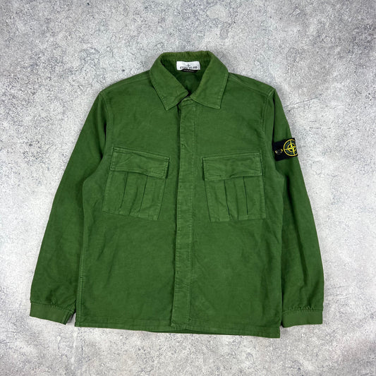 Stone Island Diagonal Weave Green Overshirt Small 21.25”