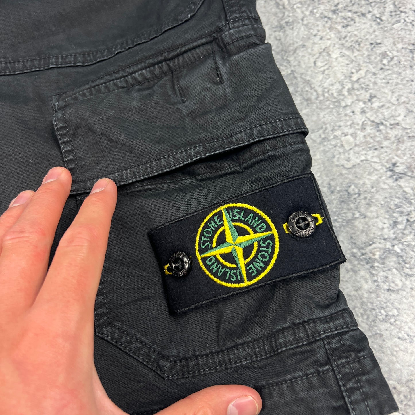 Stone Island Black Garment Dyed Cargo Shorts W30”