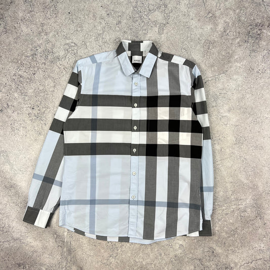 Burberry Light Blue Check Shirt Large 22.5”