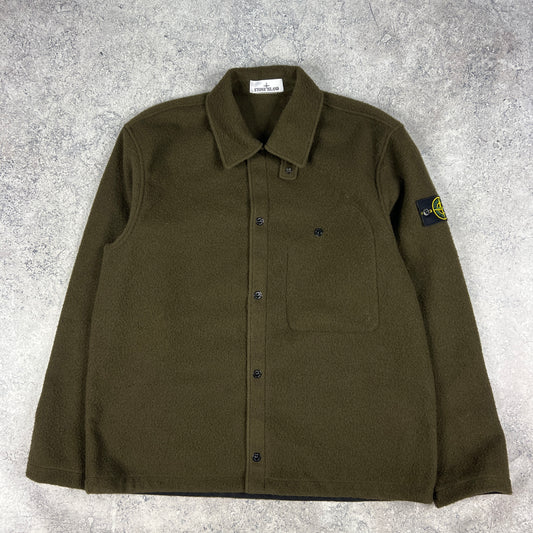 Stone Island Khaki Panno Ratinato Wool Overshirt XL 25”