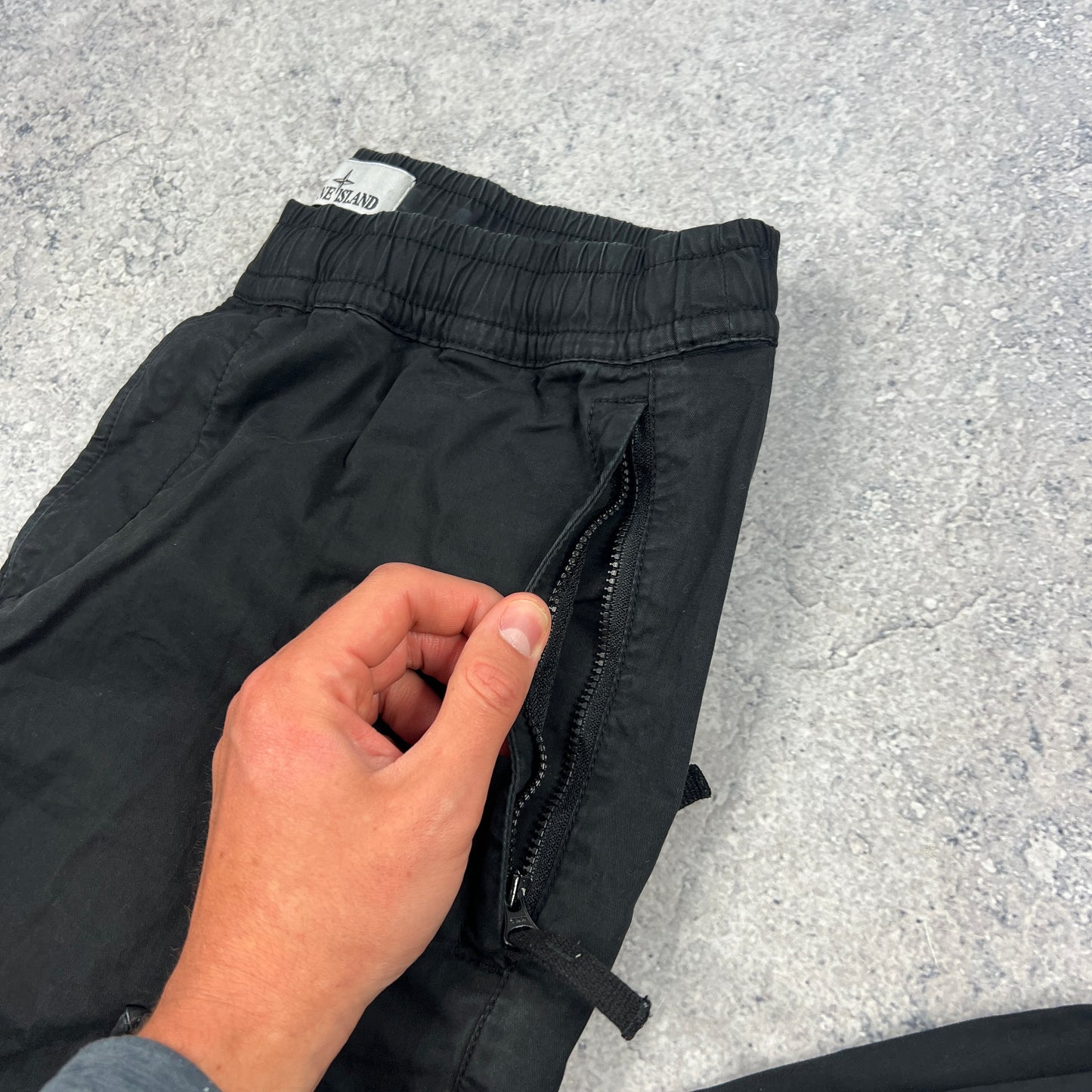 Stone Island Black Cuffed Cargo Trousers W30”