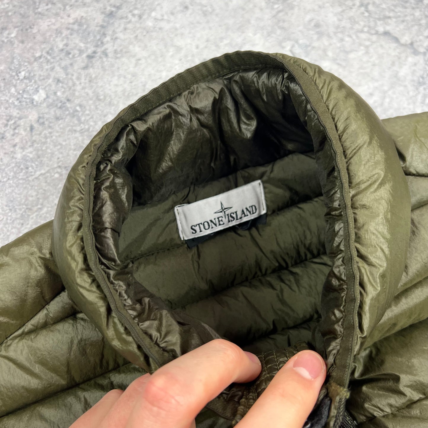 Stone Island Khaki Loom Woven Down Gilet Large 22.75”