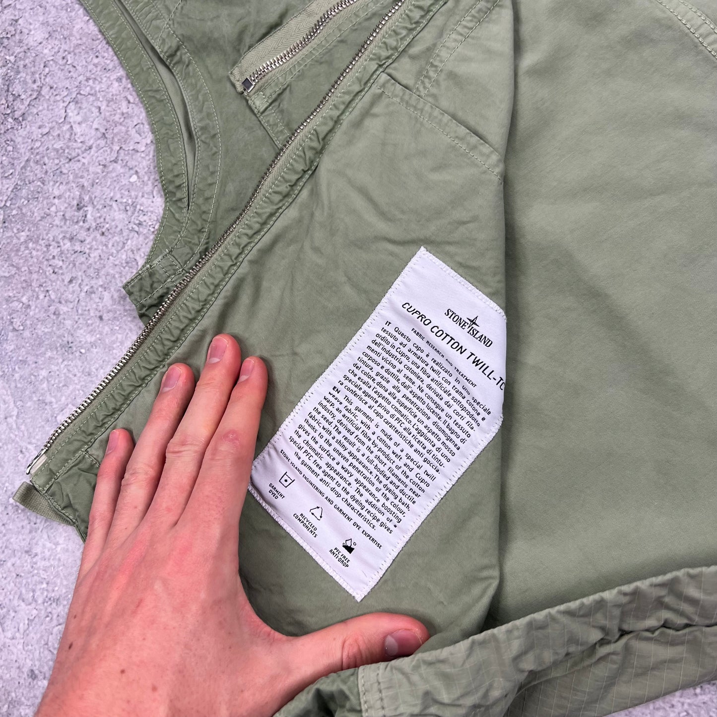 Stone Island Green Cupro Cotton Vest Large 22.5”