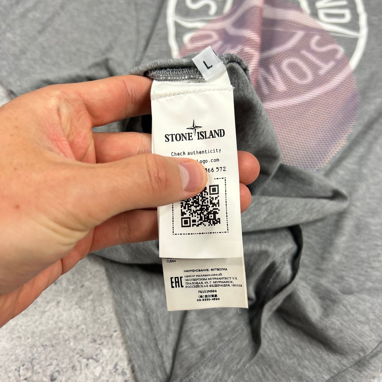 Stone Island Grey Tricromia T-Shirt M/L 20.25”