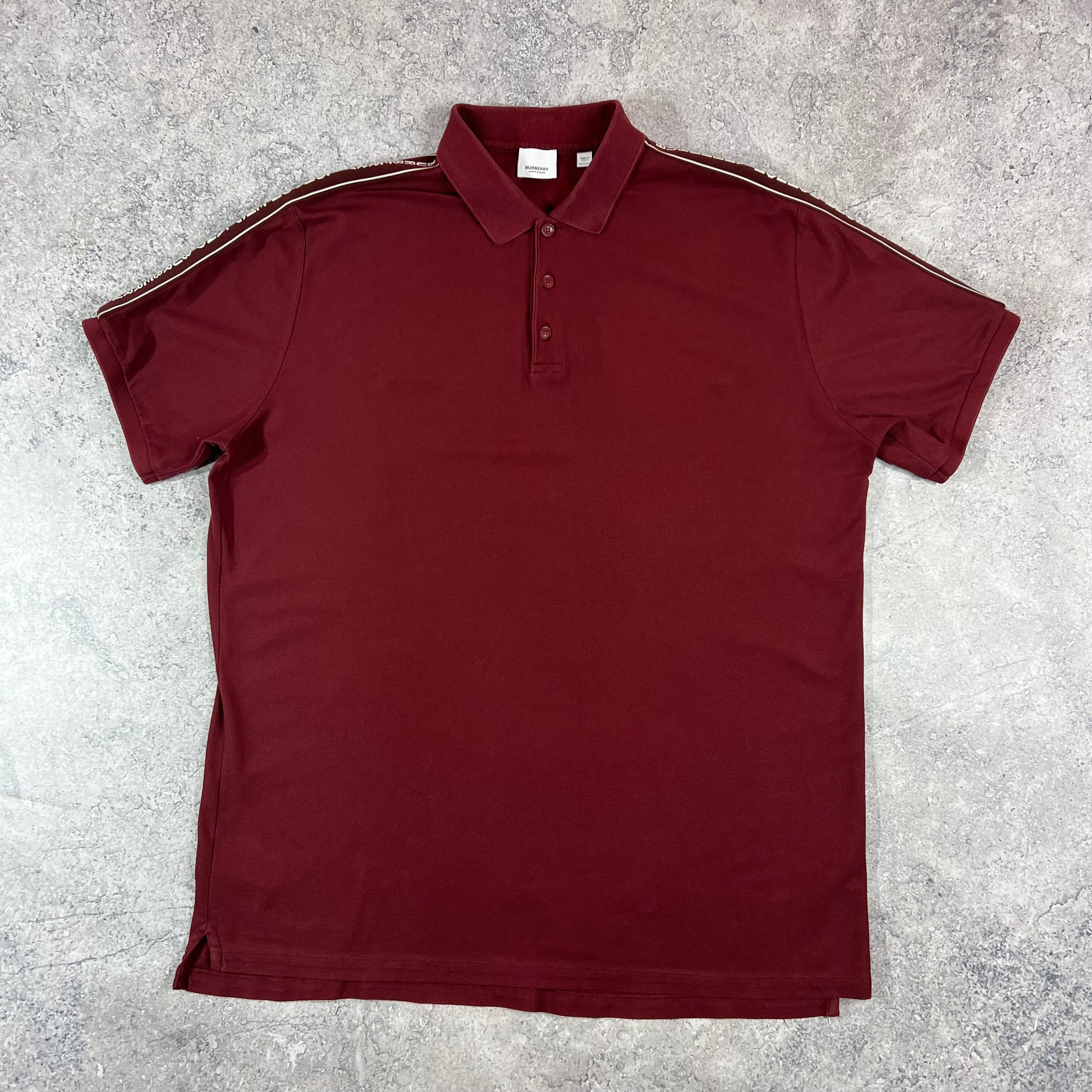 Burberry Burgundy Taped Logo Polo Shirt XL 26.5 Wynns Wardrobe