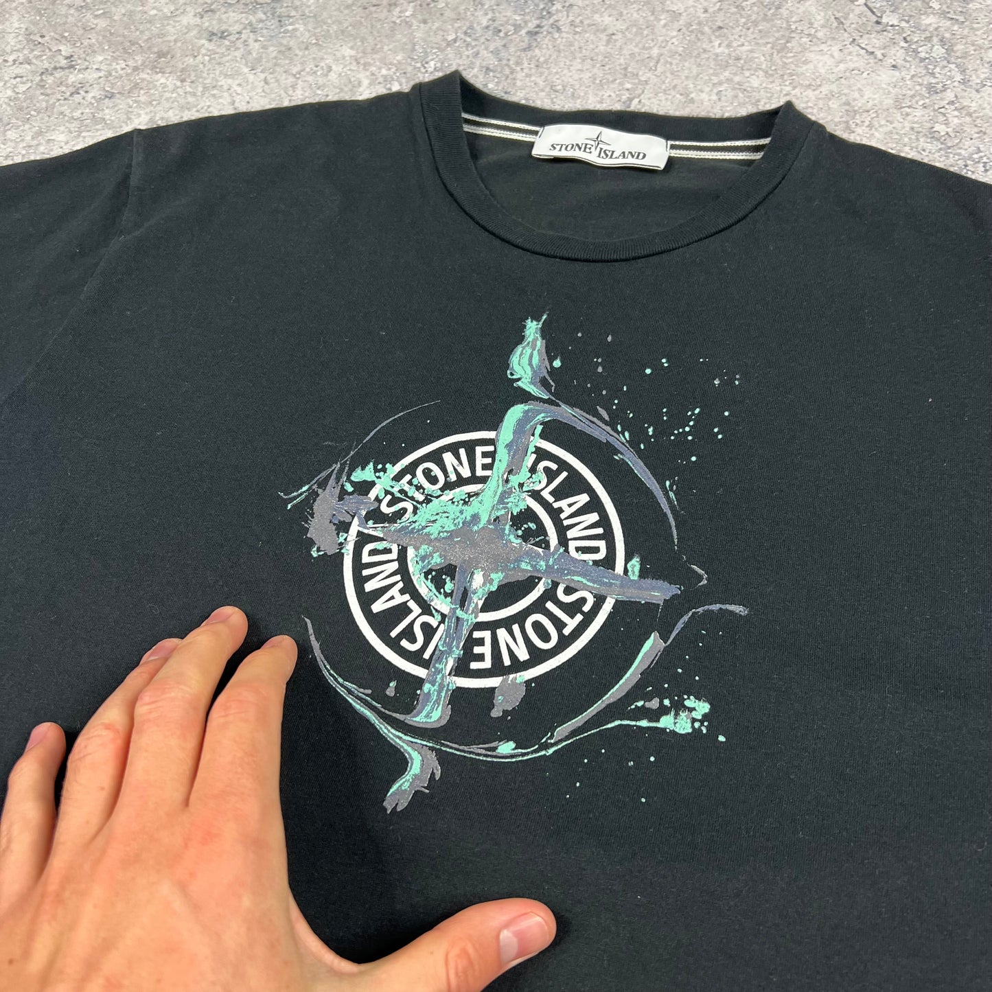 Stone Island Black Marble Logo T-Shirt Medium 19.75”