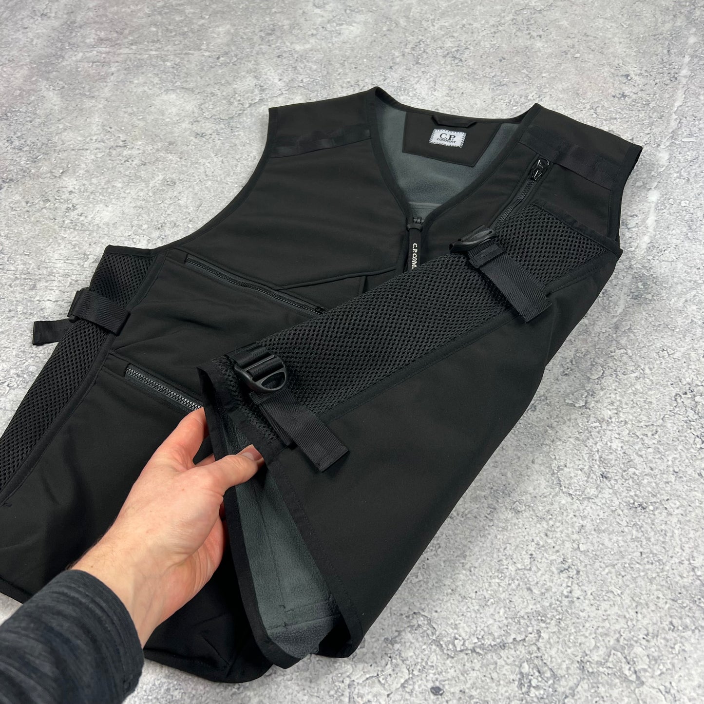CP Company Black Softshell Lens Vest 48- Medium 21.5”