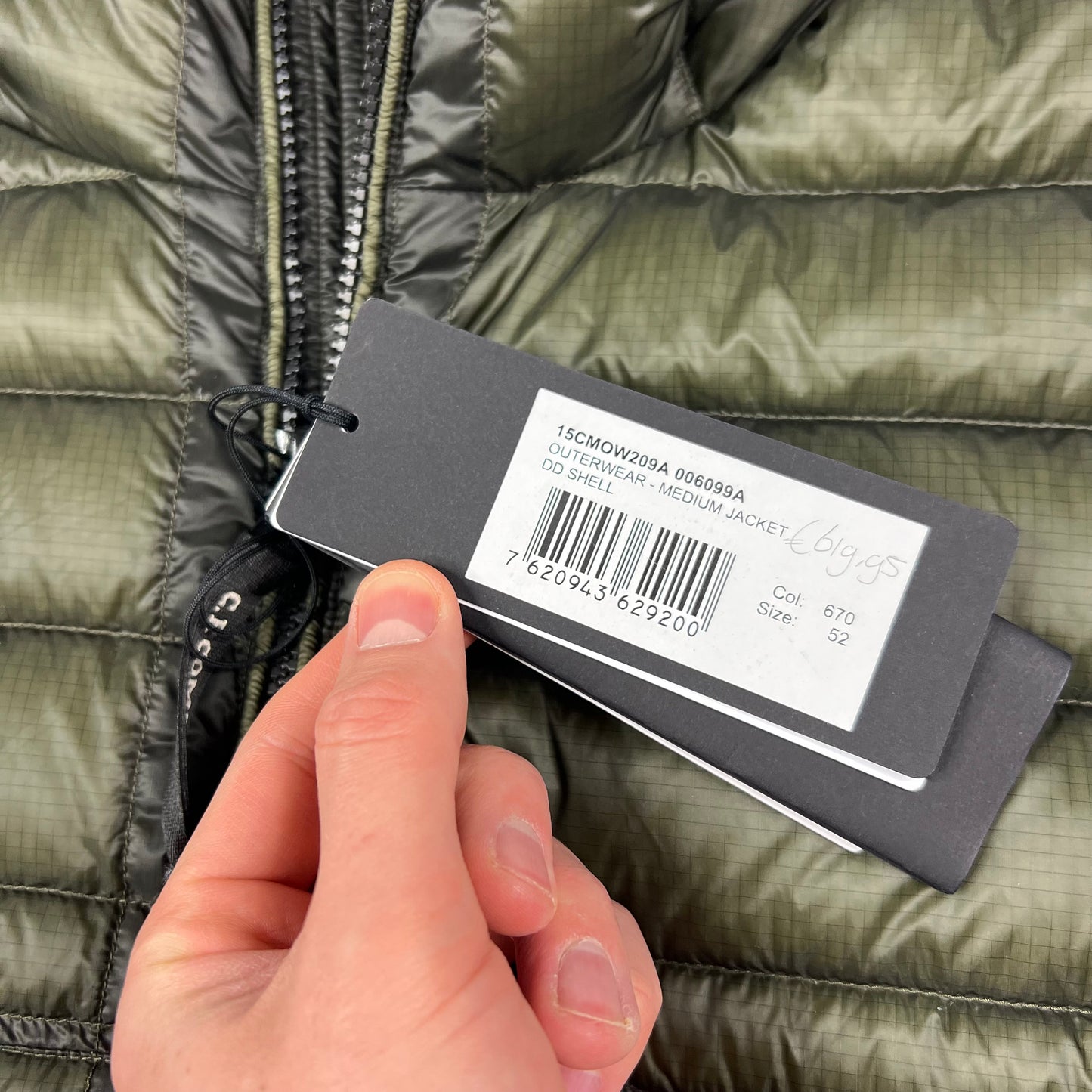 CP Company Khaki DD Shell Down Goggle Jacket Size 52- L/XL 23” BNWT