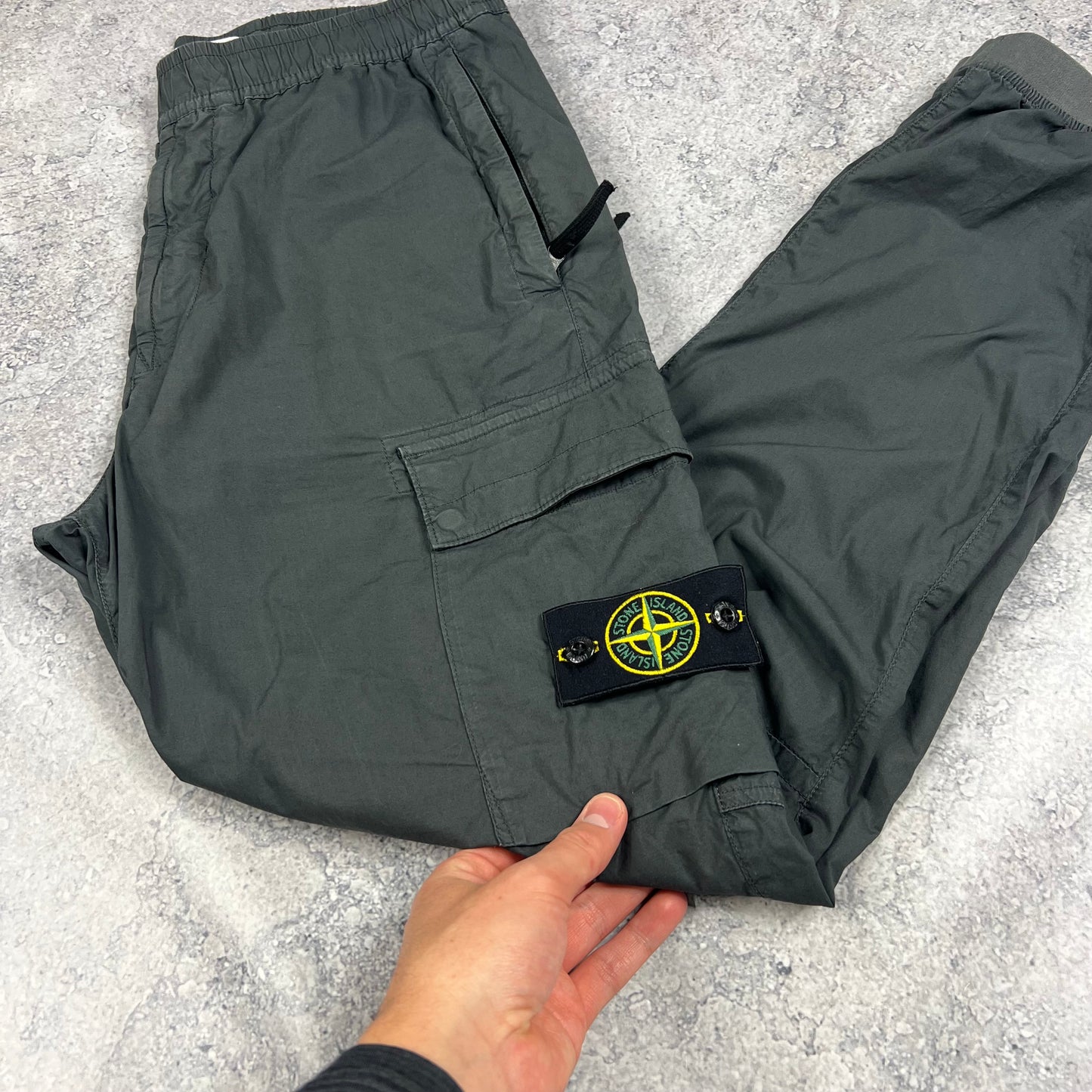 Stone Island Grey Cuffed Cargo Trousers 32”