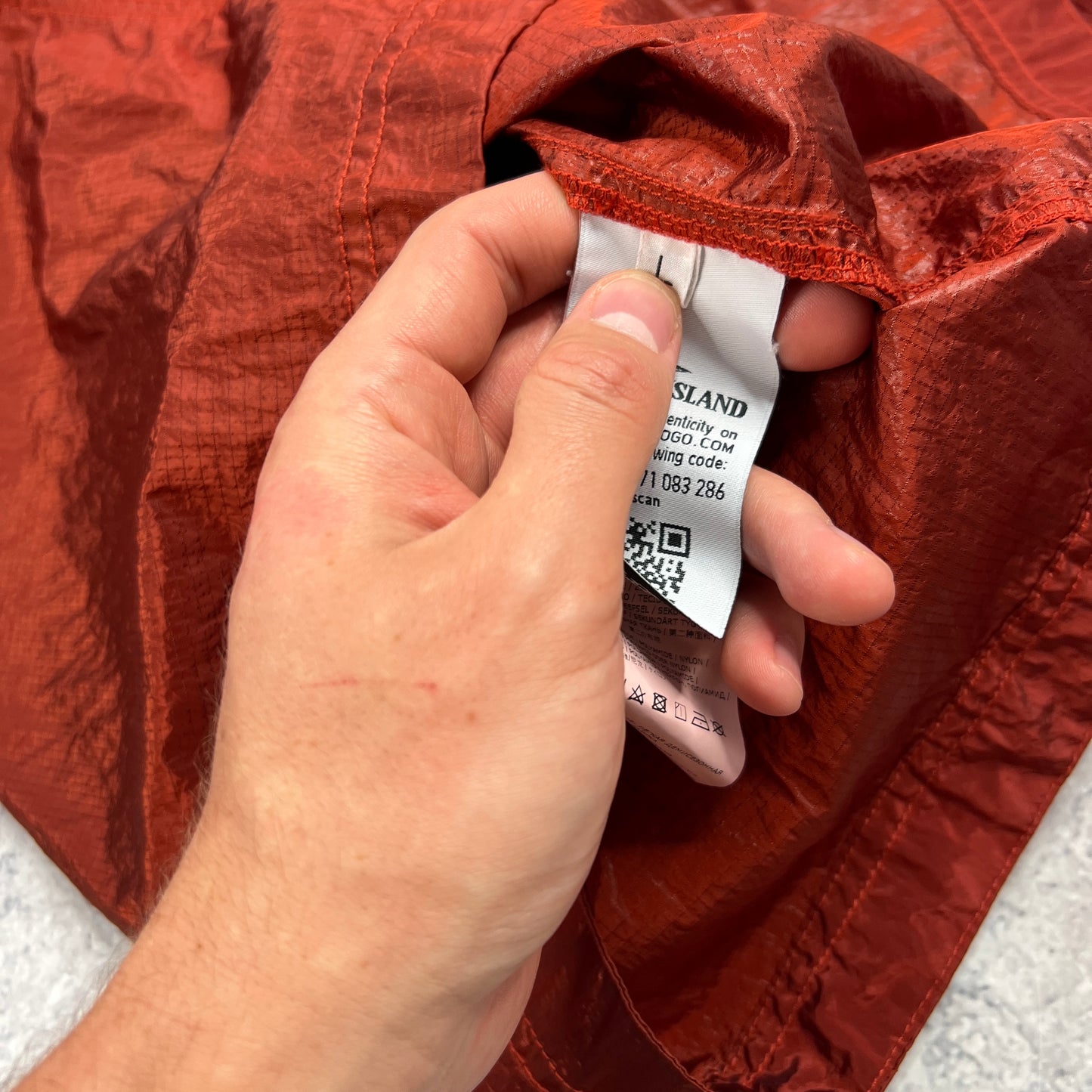 Stone Island Red Nylon Metal Ripstop Overshirt Large 22.5”