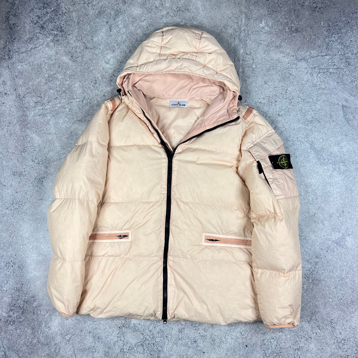 Stone Island Peach Crinkle Reps Down Jacket Large 25.25”