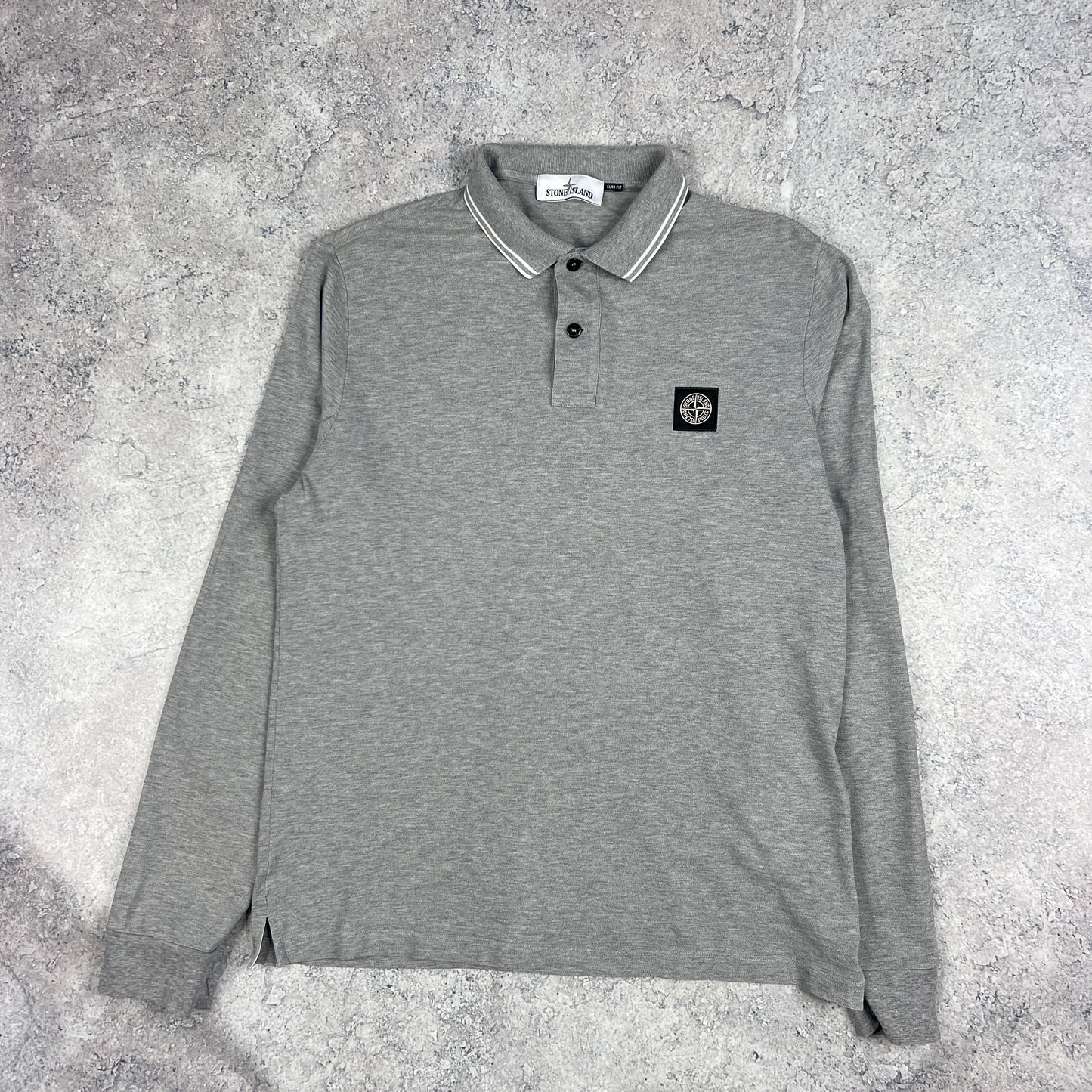 Stone Island Grey L/S Polo Shirt XL Slim 22”