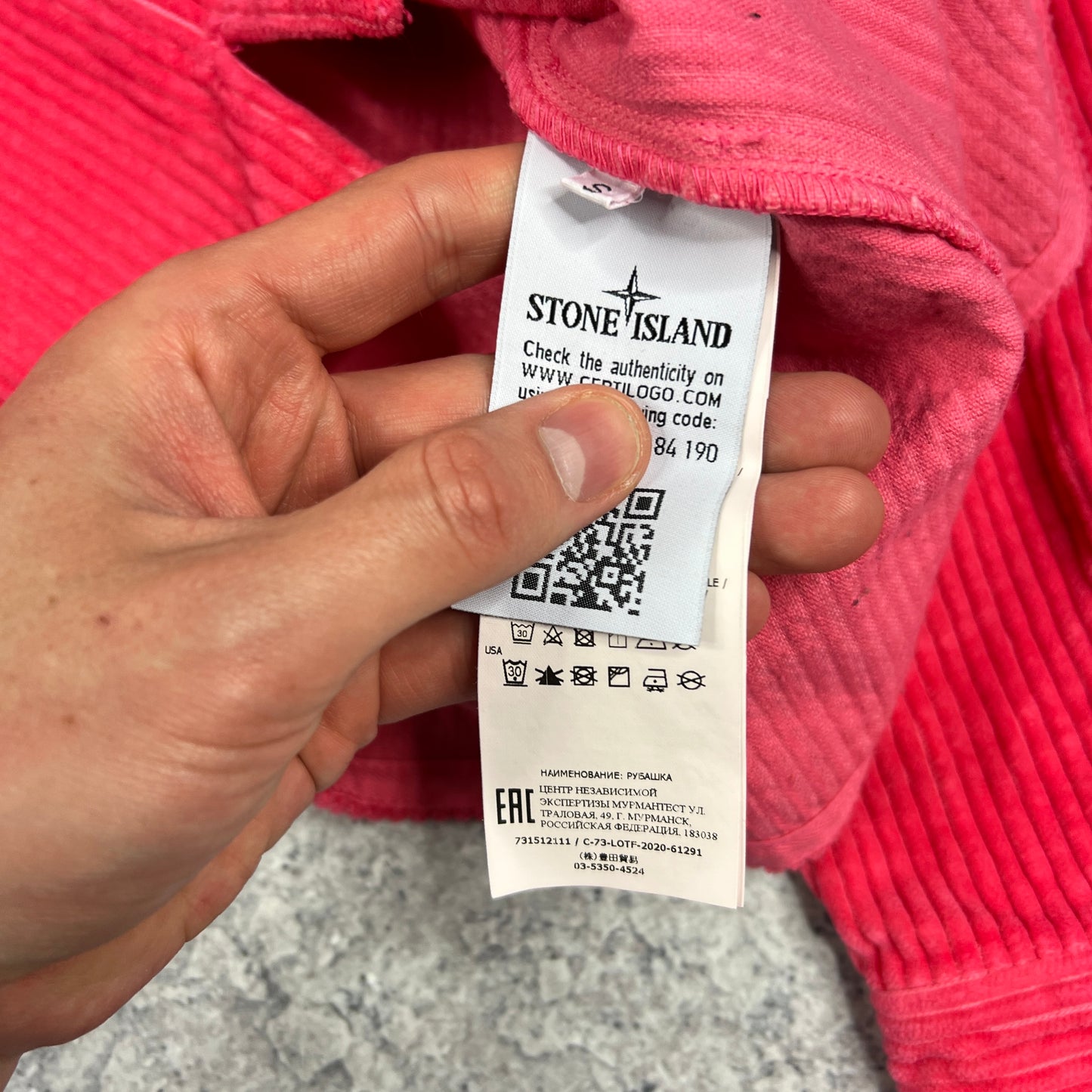 Stone Island Pink Corduroy Overshirt Small 20”