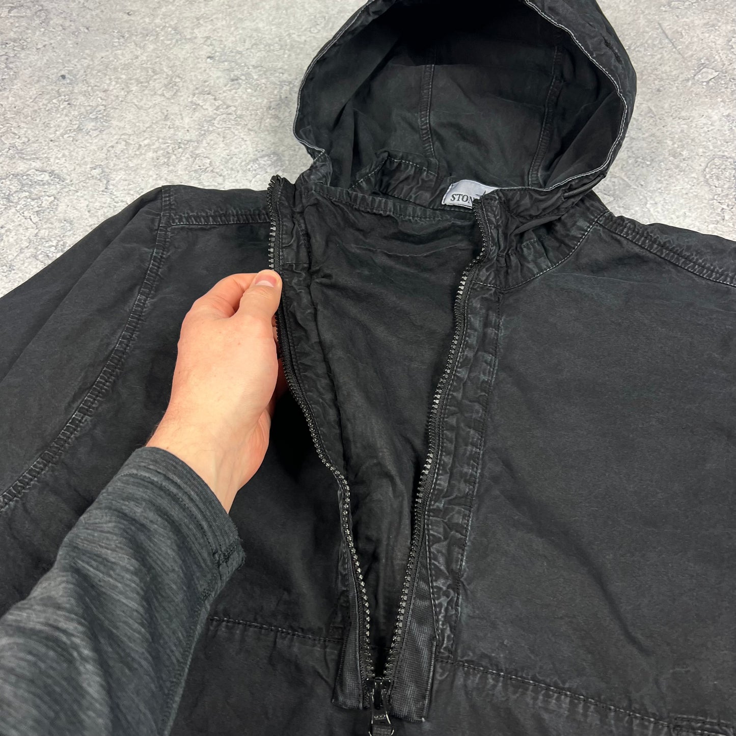 Stone Island Black Tela Garment Dyed Smock Small 23.5”