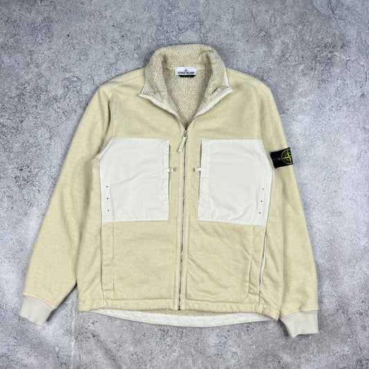 Stone Island Beige Terry Fleece Plated Jacket Large 23.25”