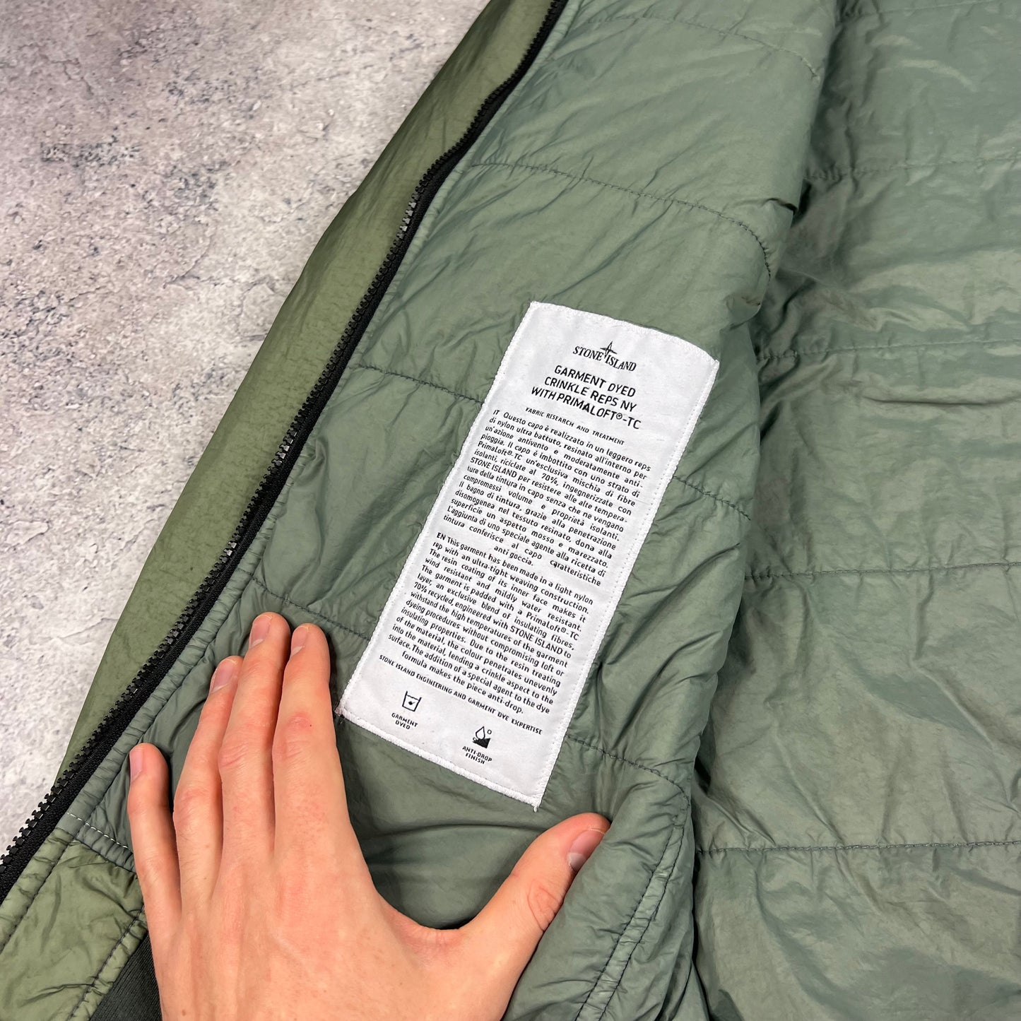 Stone Island Green Crinkle Reps Primaloft Jacket Large 23.5”