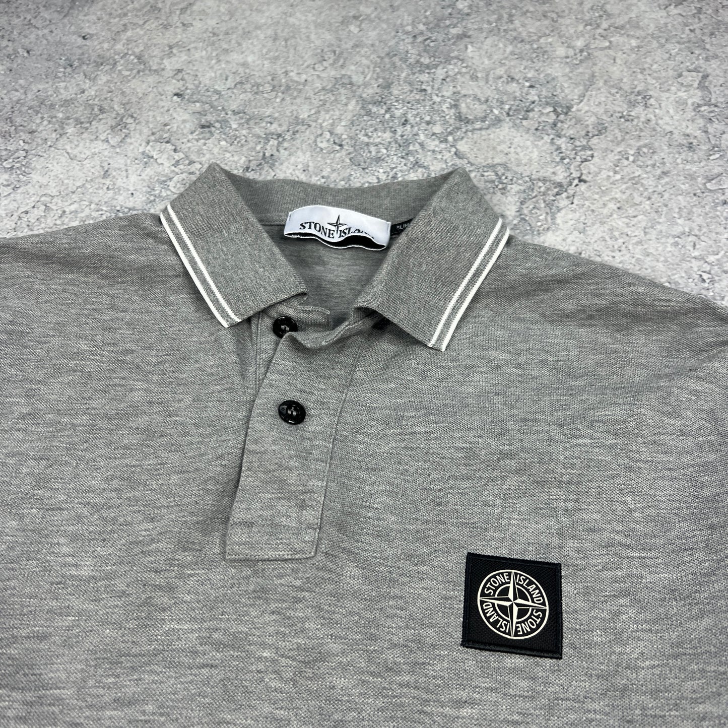 Stone Island Grey L/S Polo Large Slim Fit 21”