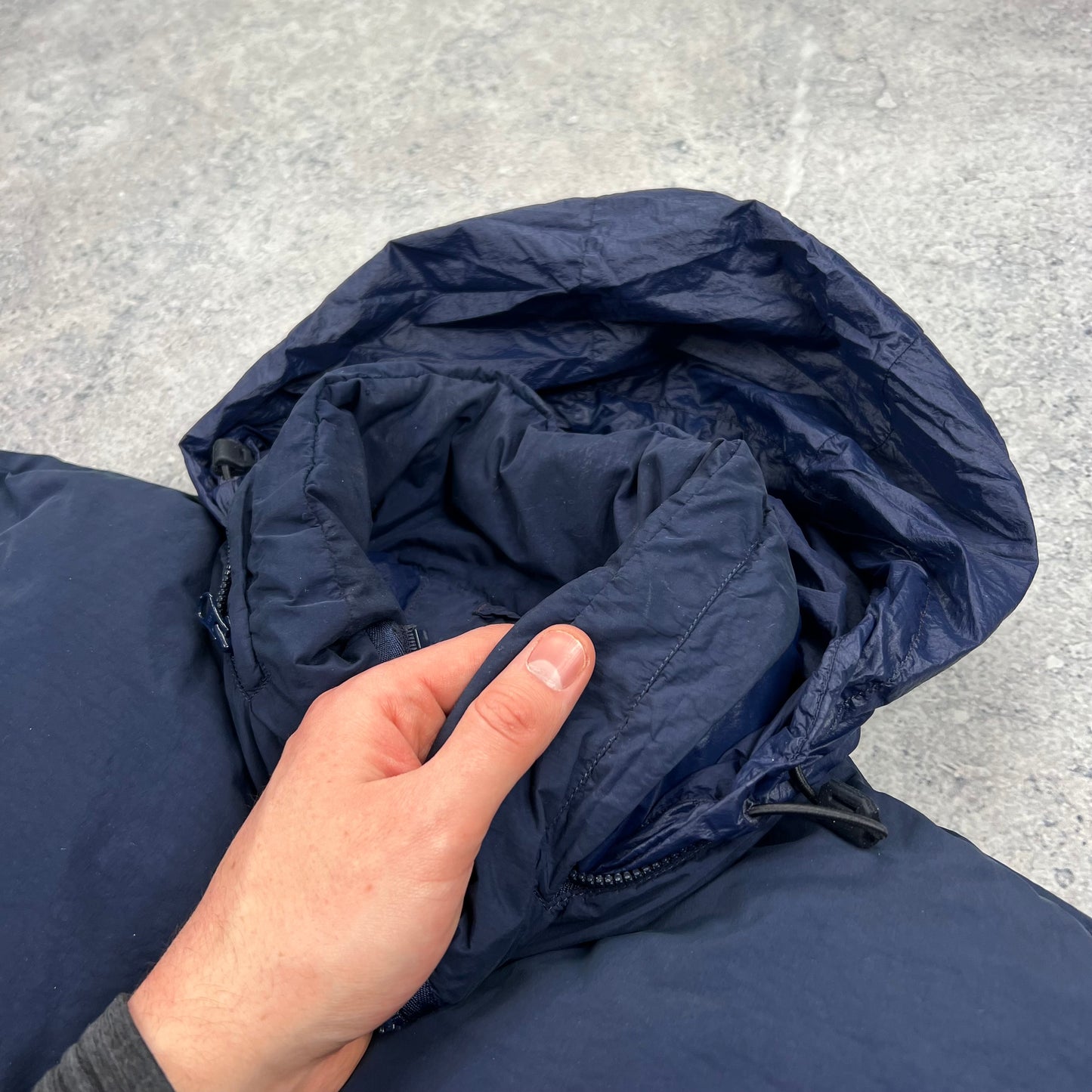 CP Company Navy Flatt Nylon Down Jacket Size 52- XL 25”