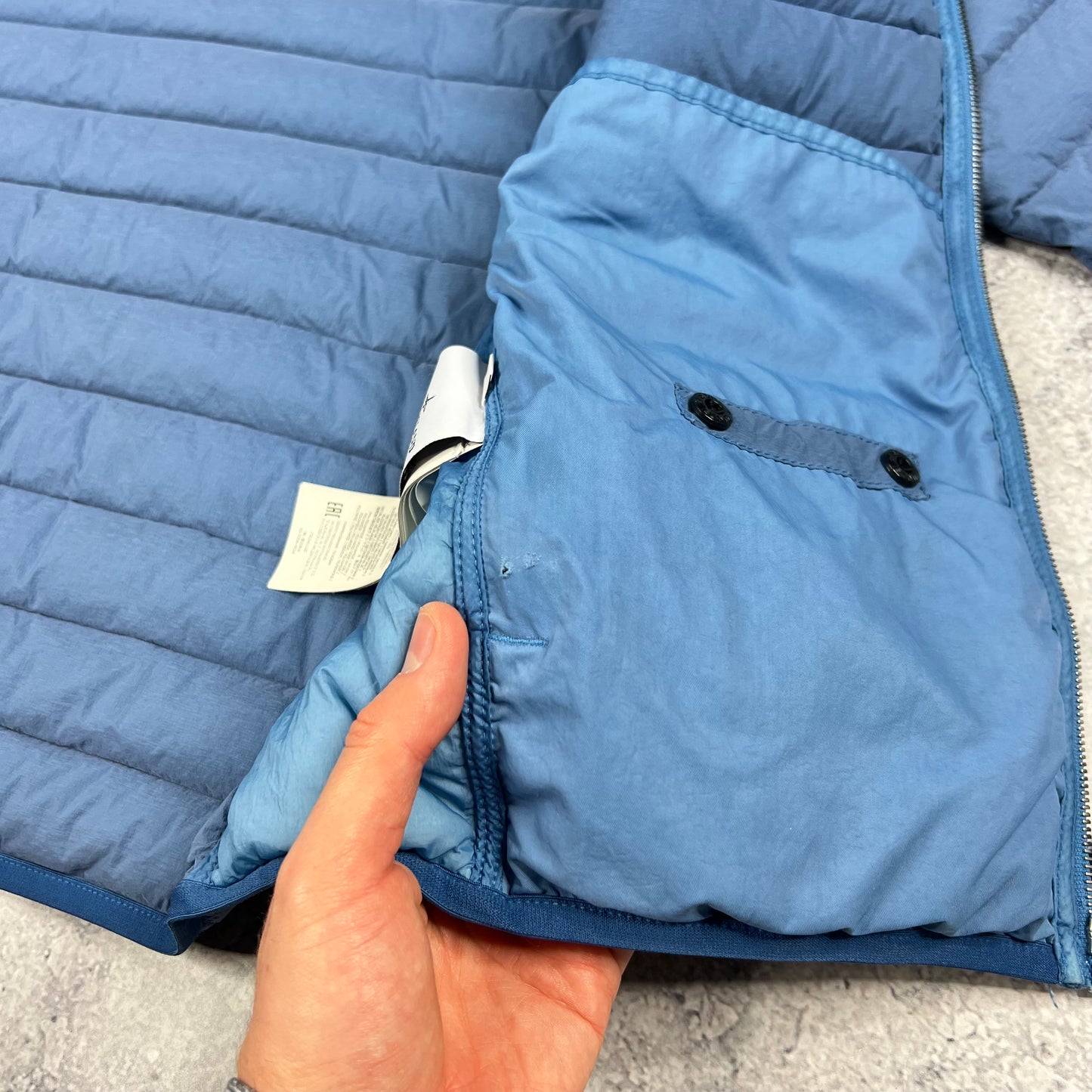 Stone Island Blue Loom Woven Down Jacket Small 20”