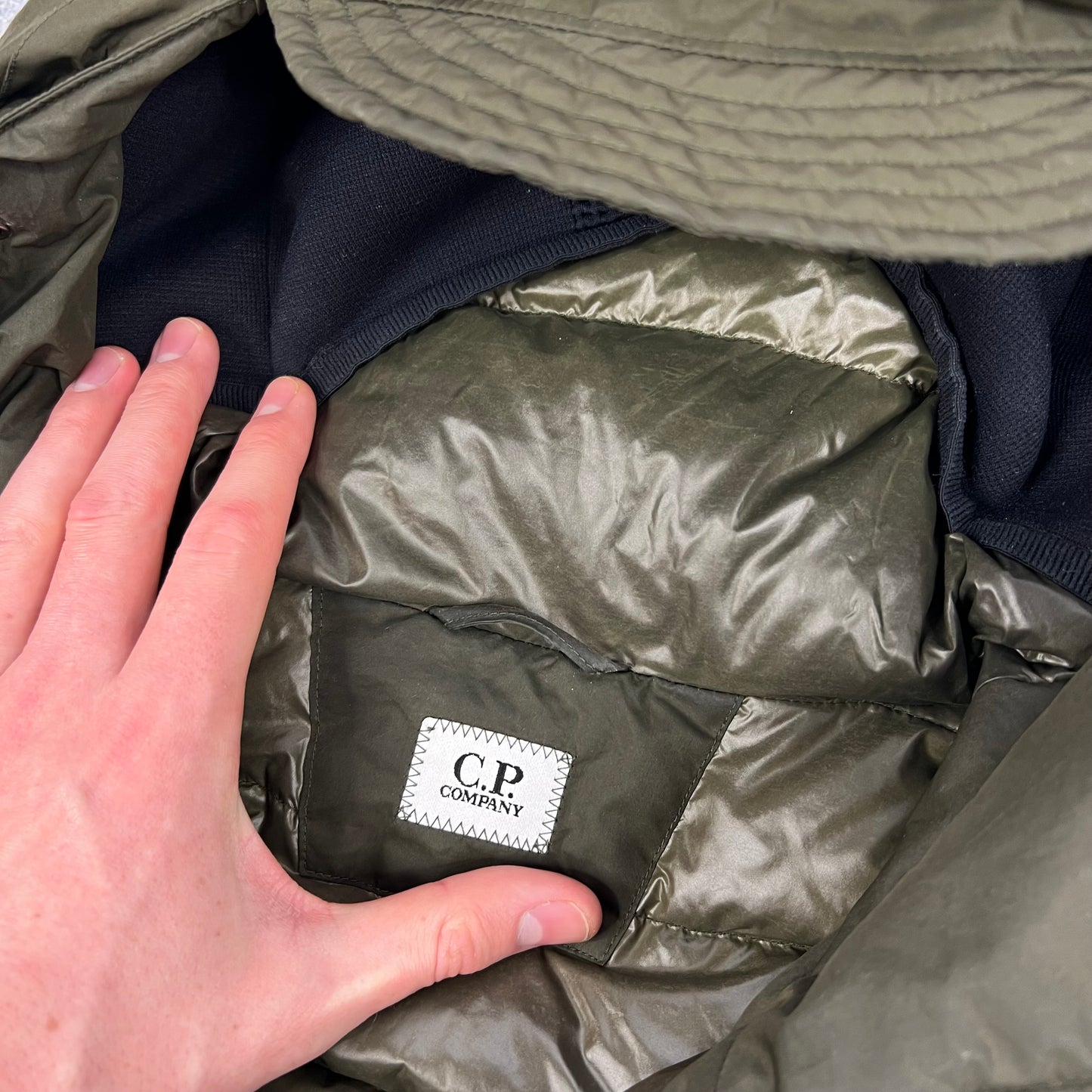 CP Company Khaki Micro M Down Jacket Size 50 Large 24”