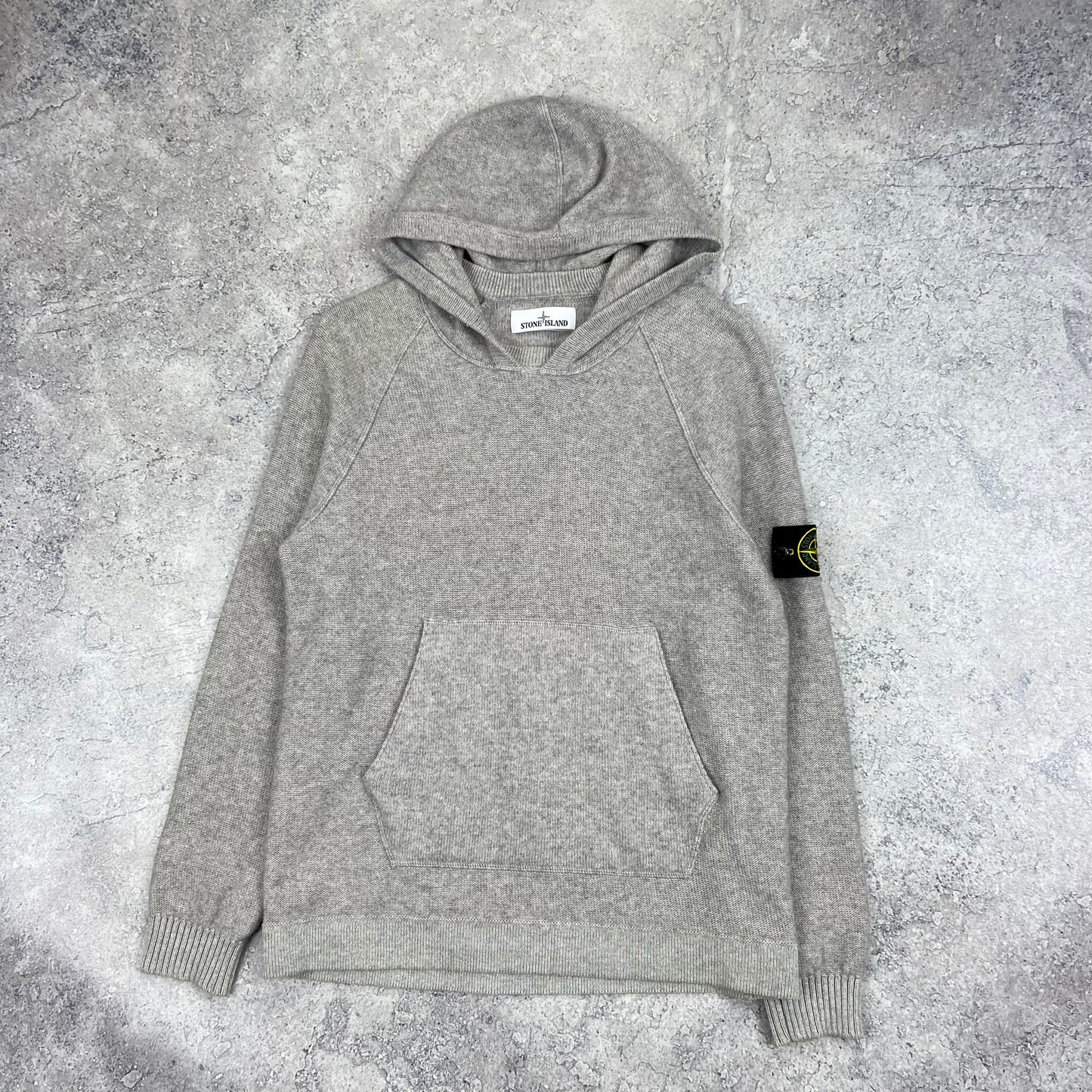 Stone Island Grey Knit Pullover Hoodie Medium 20.5”