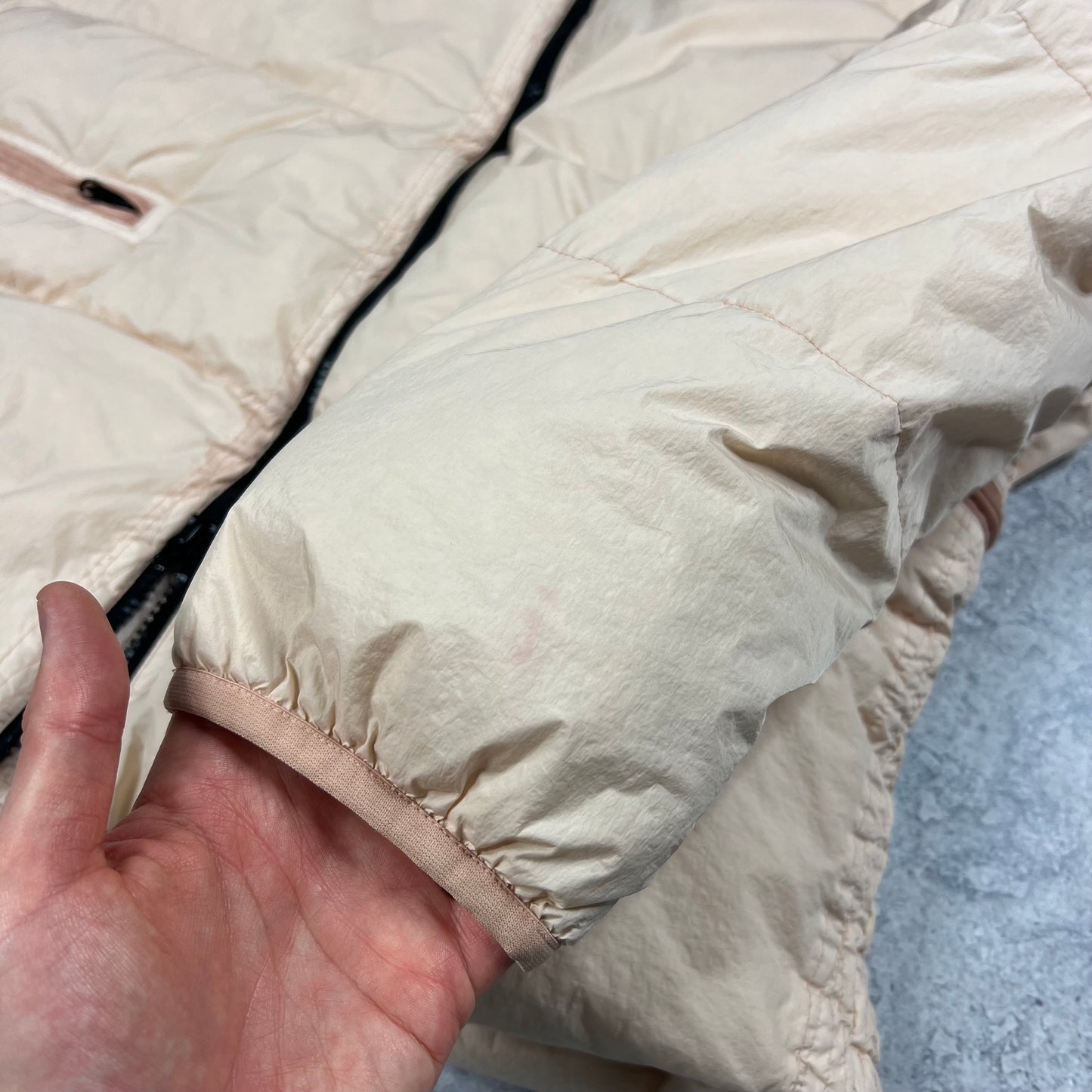 Stone Island Peach Crinkle Reps Down Jacket Large 25.25”