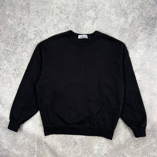 Stone Island Black Boxy Logo Sweatshirt Small 23”