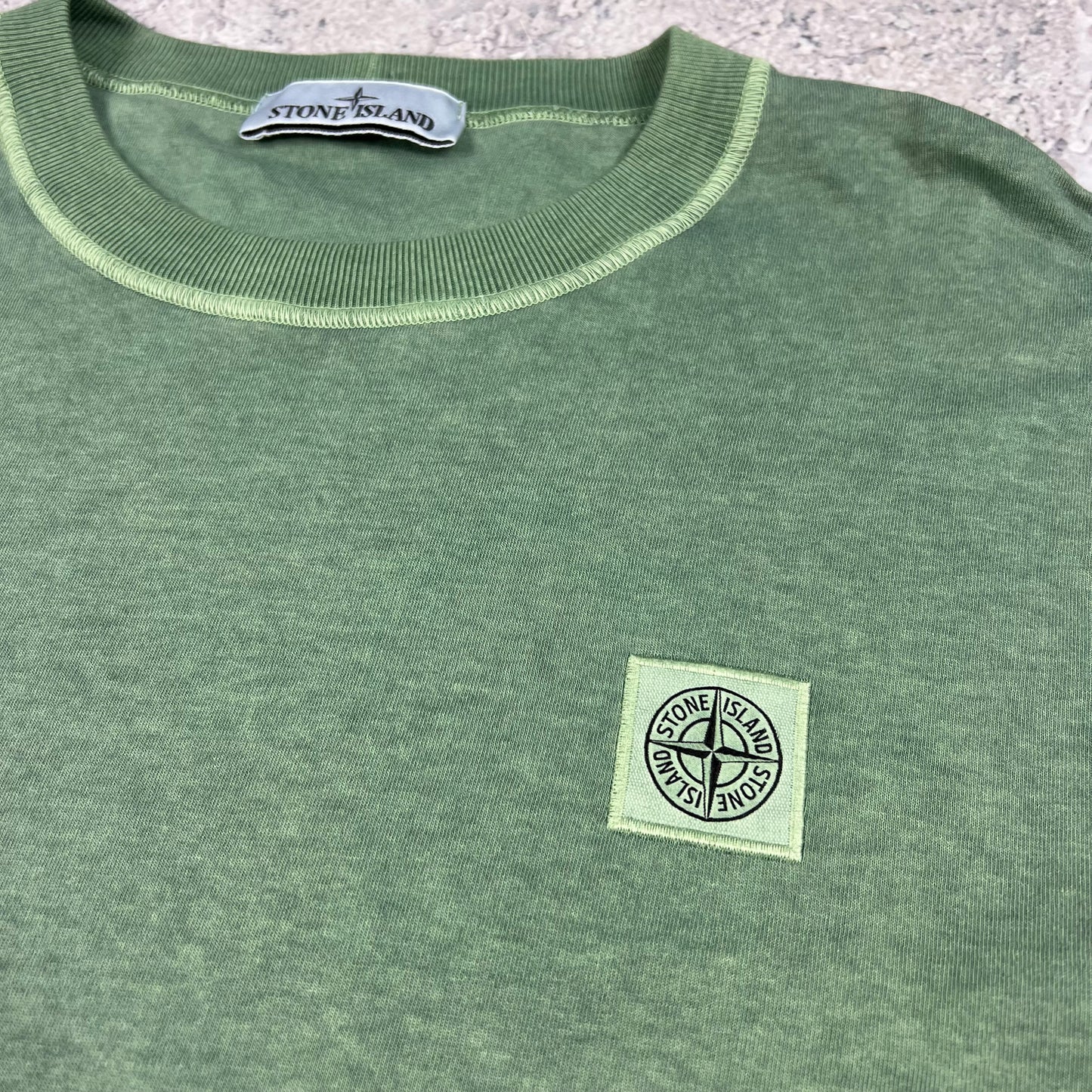 Stone Island Green Garment Dyed Long Sleeve T-Shirt Large 21.5”