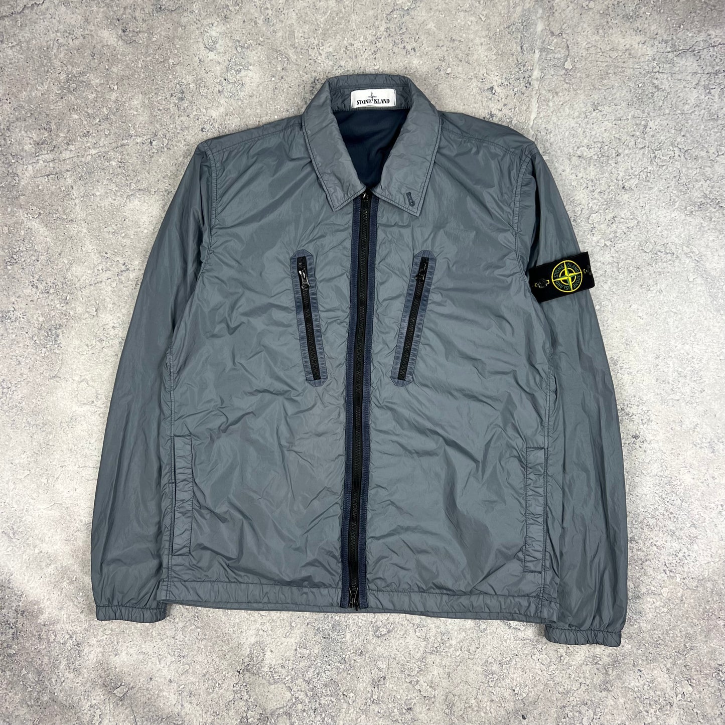 Stone Island Blue Crinkle Reps Overshirt Medium 21.75”
