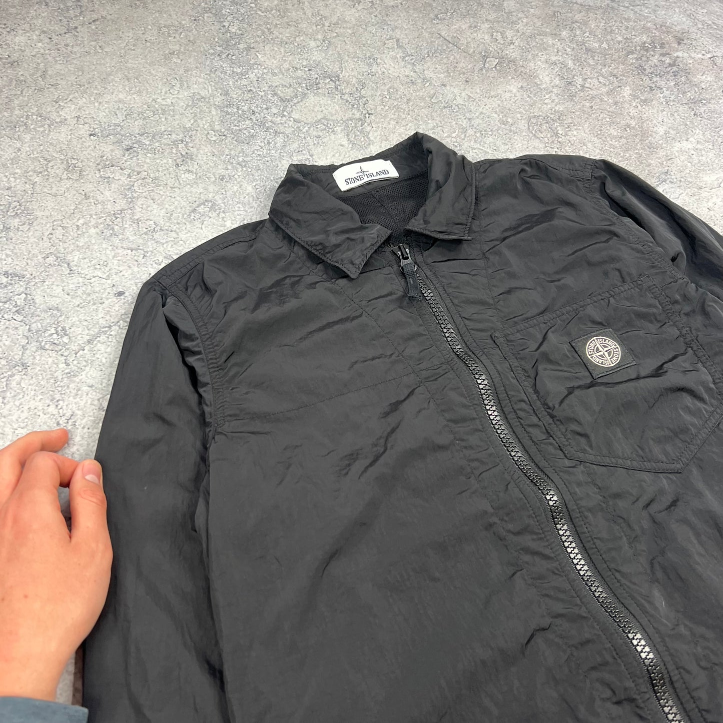 Stone Island Black Nylon Metal Patch Overshirt Small 19.75”