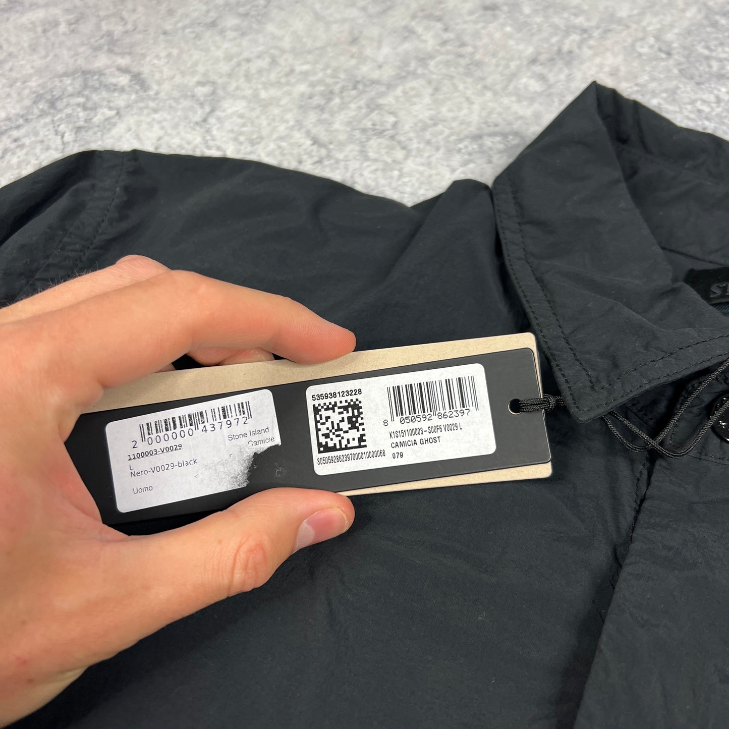 Stone Island Ghost Black Nylon Smerigliato Overshirt Large 22.5” BNWT