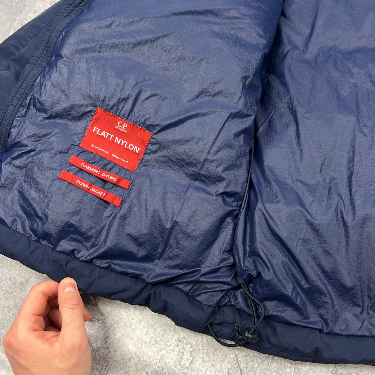 CP Company Navy Flatt Nylon Down Jacket Size 52- XL 25”