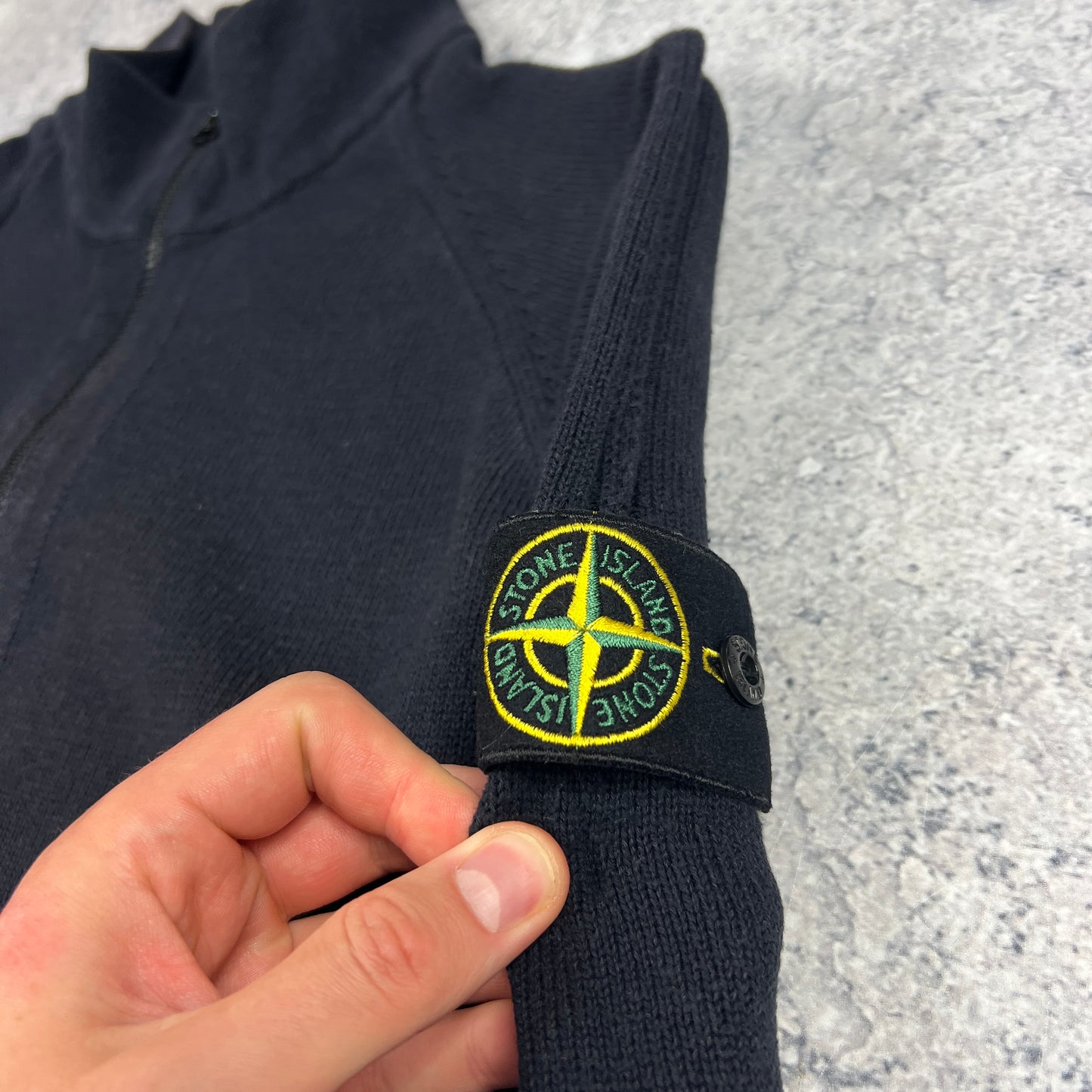 Stone Island Navy Knit Quarter Zip Sweatshirt Large 23”