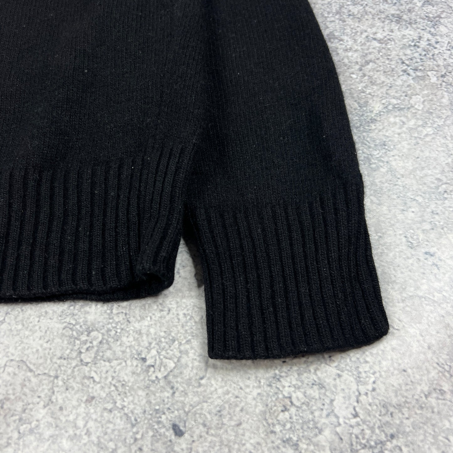 Stone Island Black Wool Quarter Zip Pullover Medium 20.5”