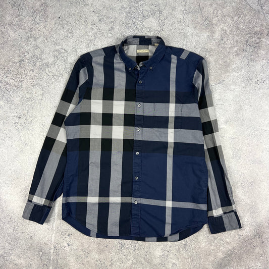 Burberry Navy Check Shirt Large 22”