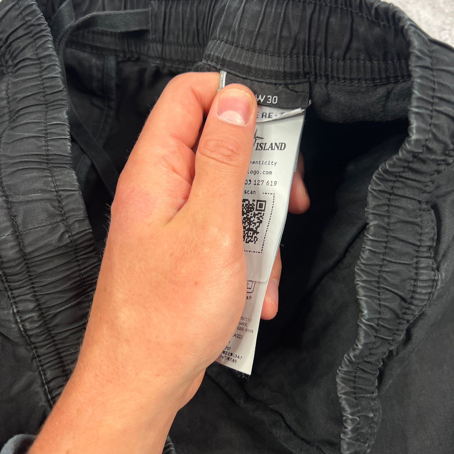 Stone Island Black Cuffed Cargo Trousers W30”