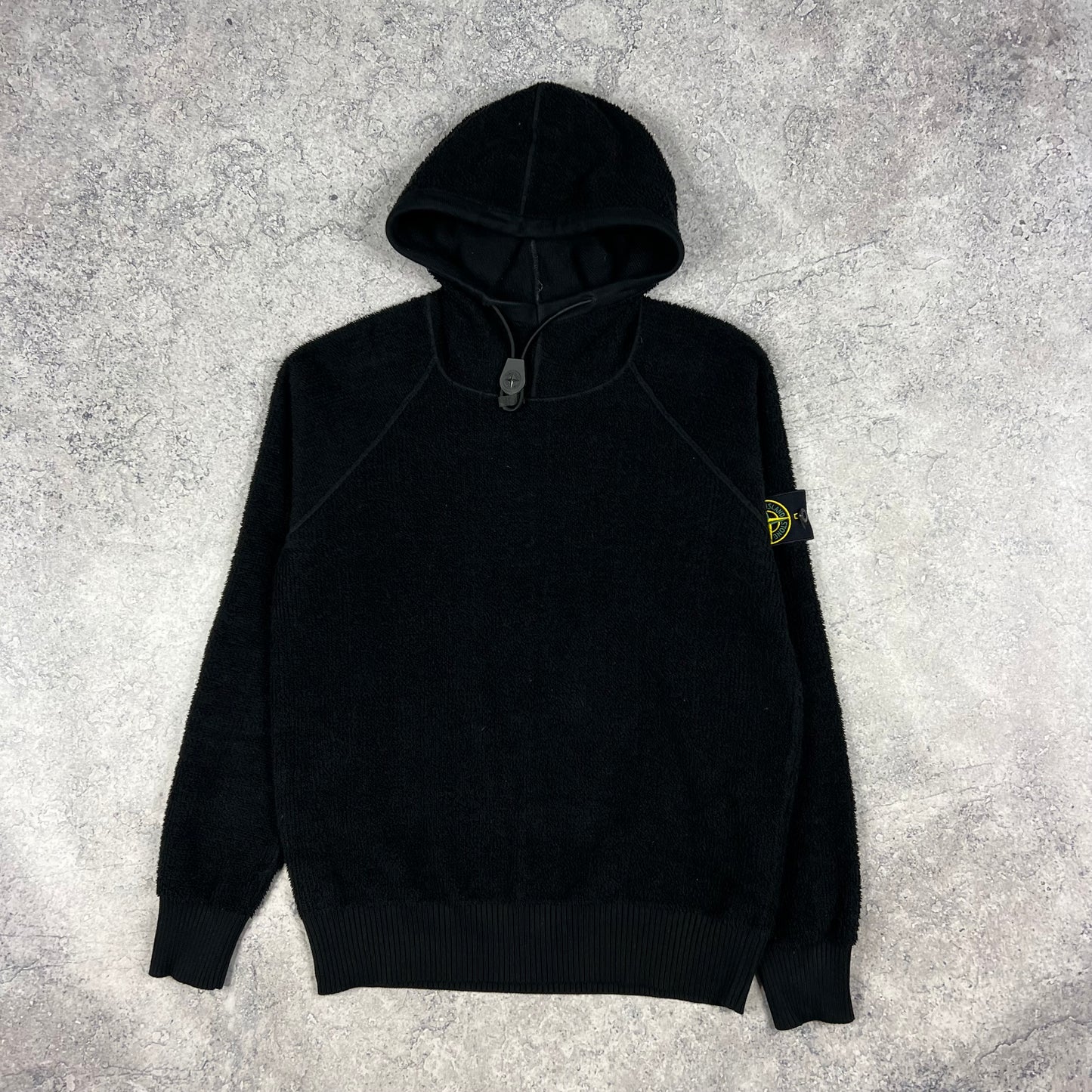 Stone Island Black Chenille Cotton Hoodie Small 20.5”