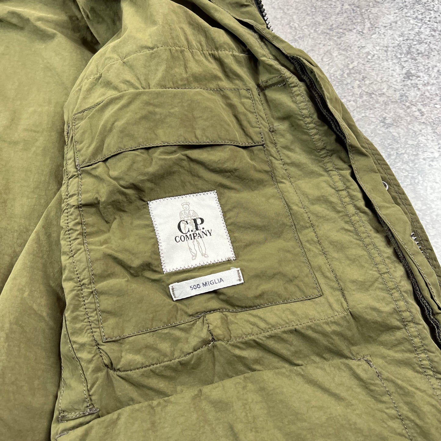 CP Company Khaki Flatt Nylon Mille Miglia Jacket Size 48- M/L 23”