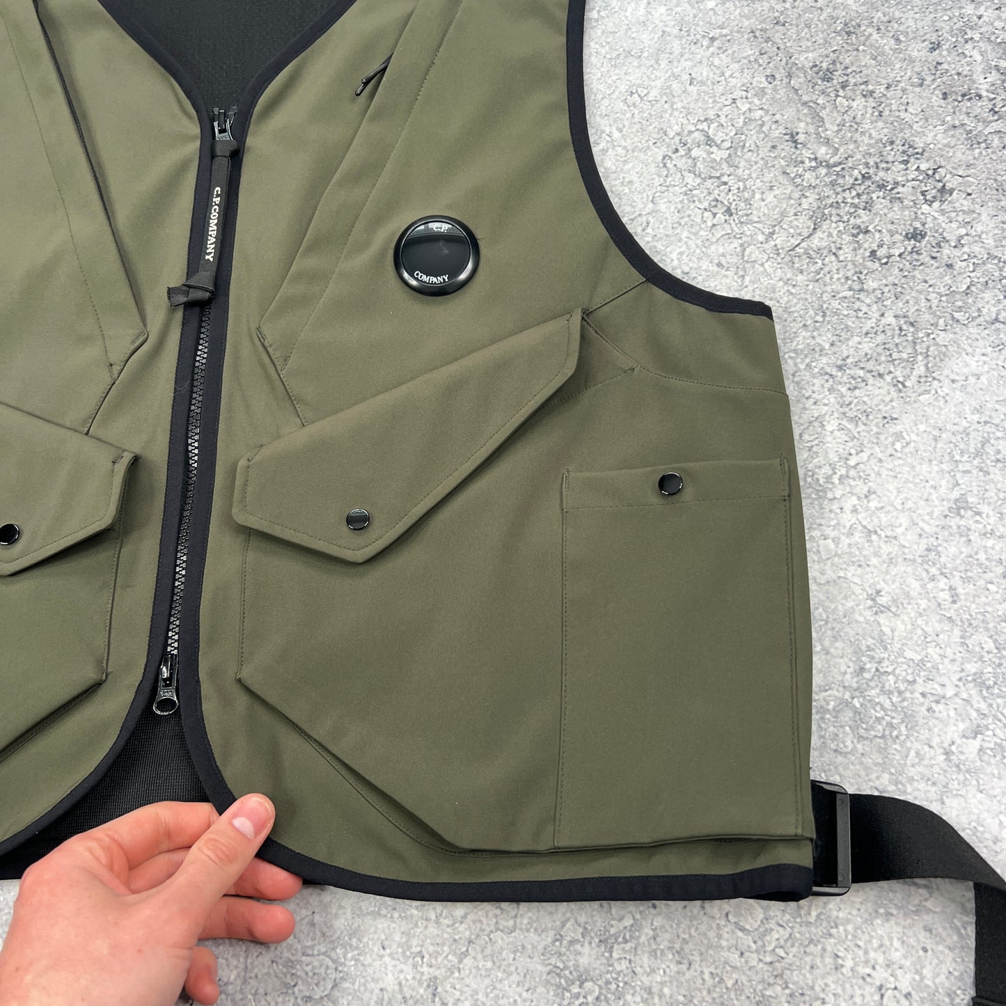 CP Company Khaki Lens Softshell Vest Size 50- Large 22”