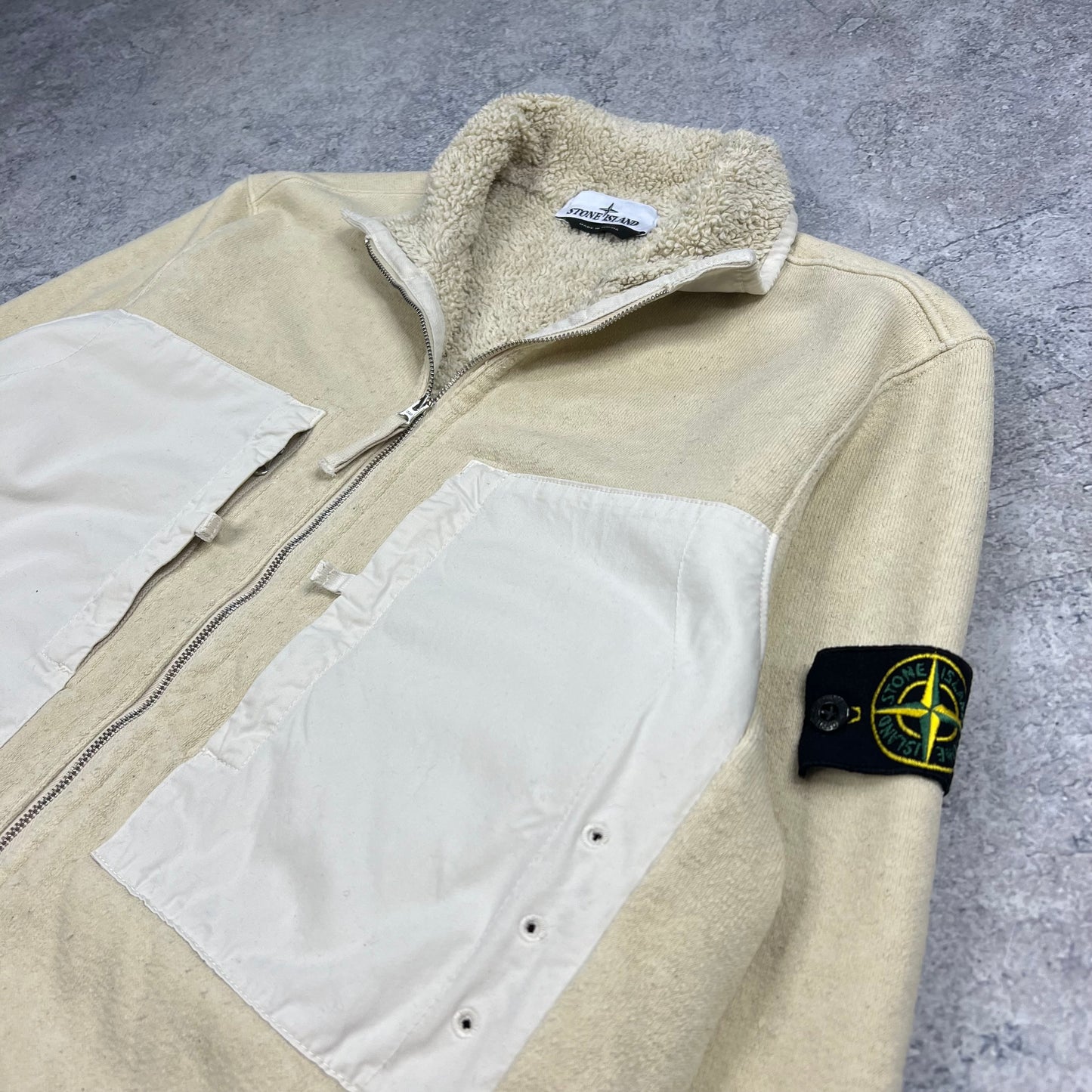 Stone Island Beige Terry Fleece Plated Jacket Large 23.25”