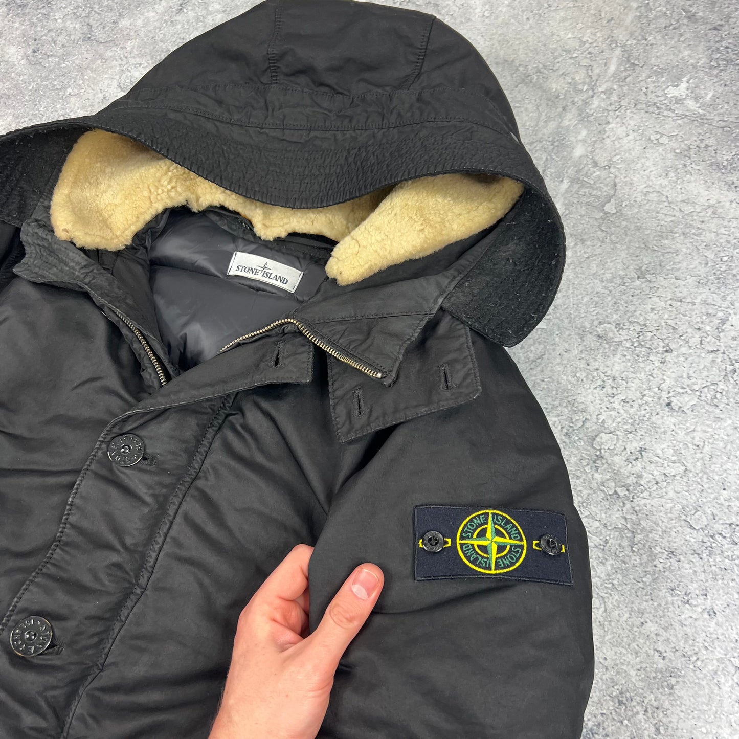 Stone Island Black David Down Parka Jacket Small 22”