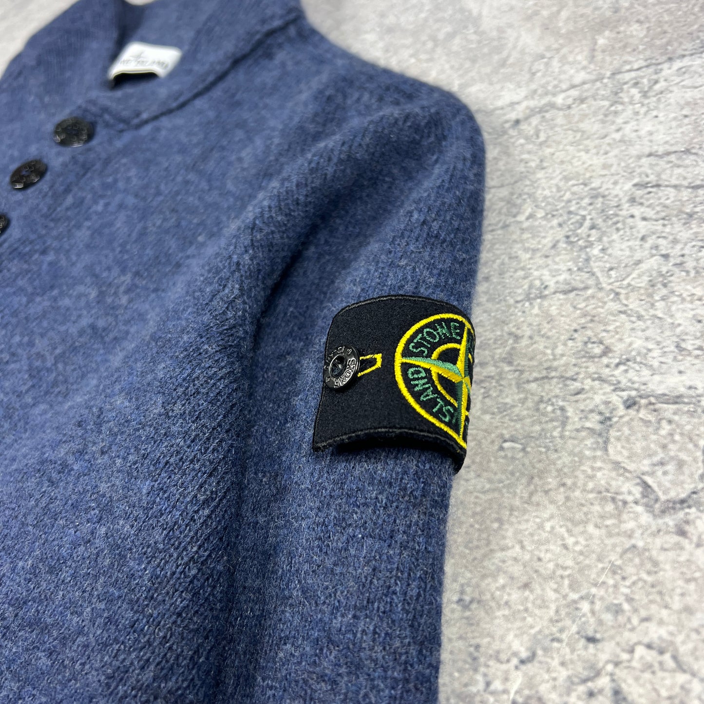 Stone Island Blue Wool Q Zip Knit Jumper Large 21.75”