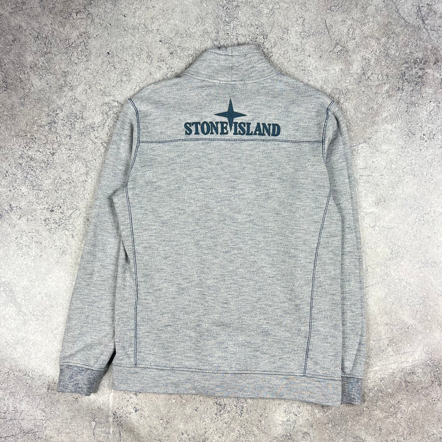 Stone Island Grey/Blue Stitch Logo Pullover Large 22.5”