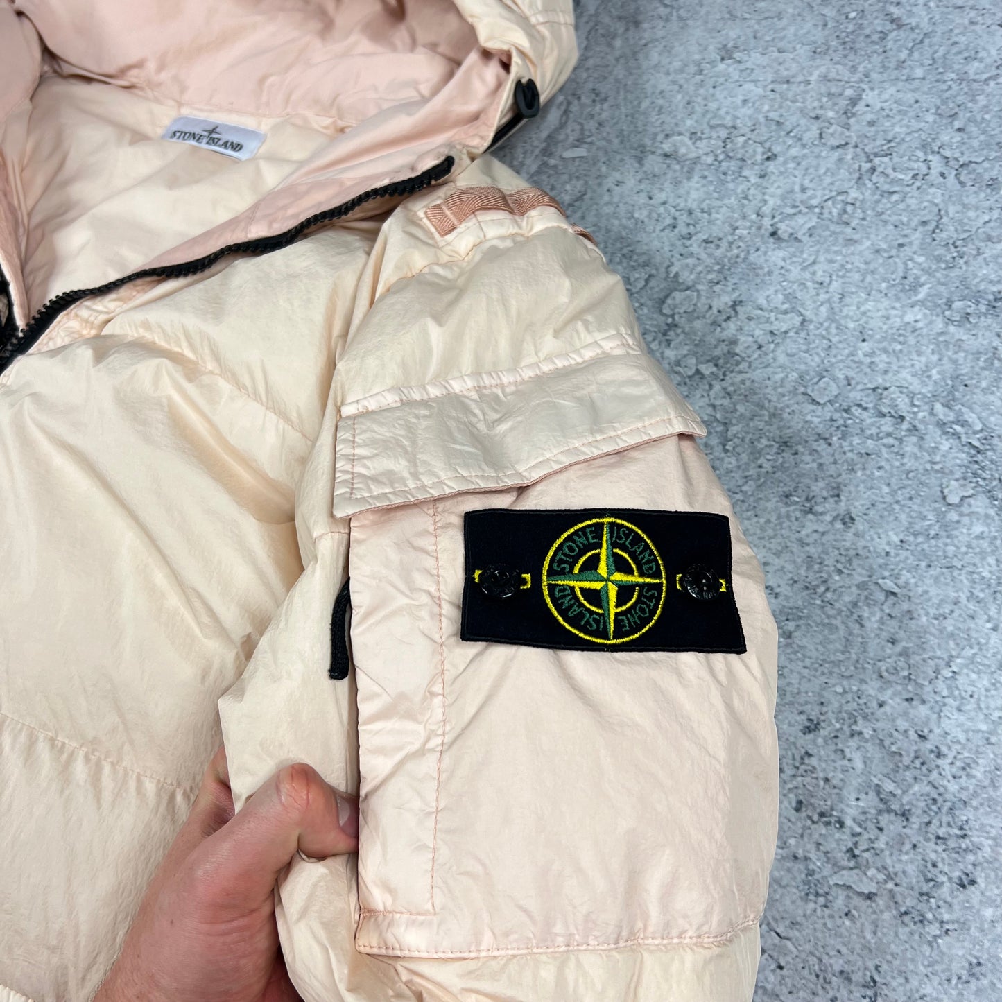 Stone Island Peach Crinkle Reps Down Jacket Large 25.25”