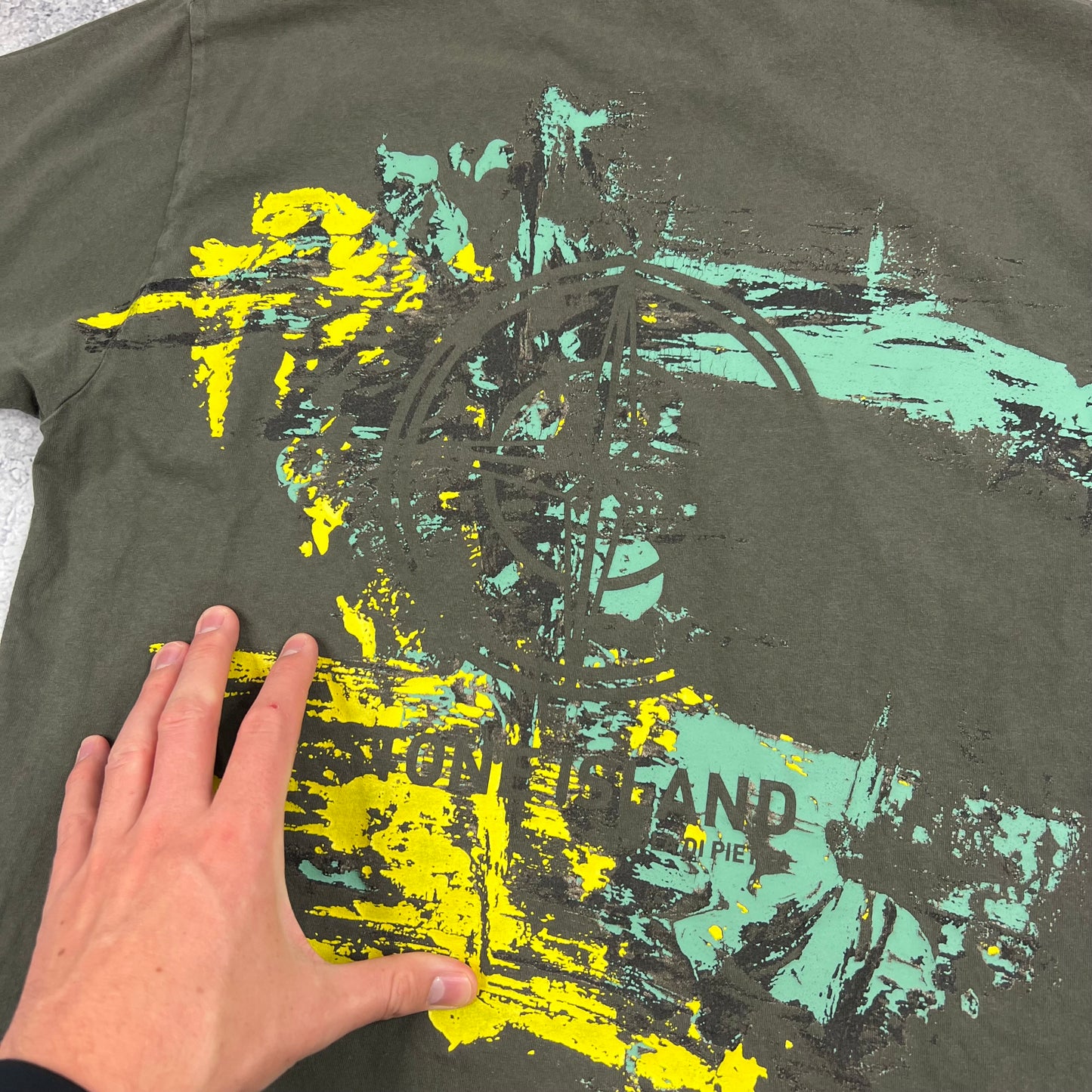 Stone Island Khaki Paint T-Shirt Medium 19.75”