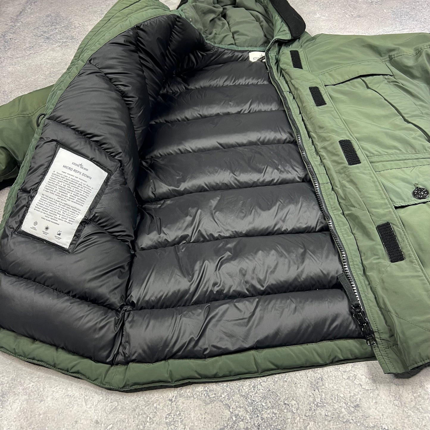 Stone Island Green Micro Reps Down Parka Large 25.5”