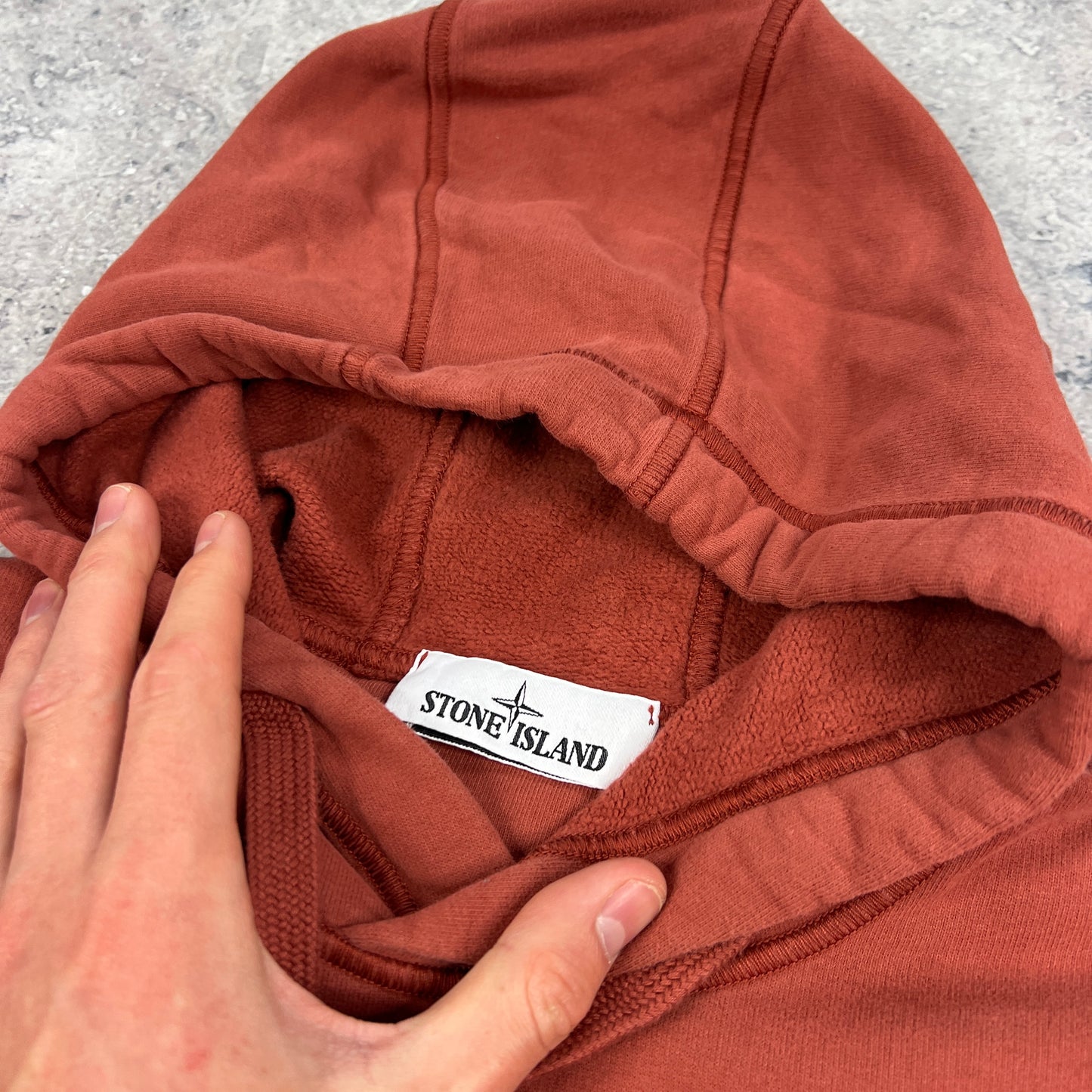 Stone Island Brick Red Hoodie Small 20.5”